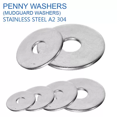 M4 M5 M6 M8 M10 M12 Penny Repair Washers Mudguard Washers Stainless Steel A2-70 • £49.29