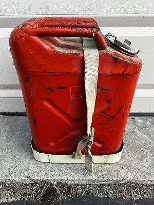 Vintage US Red Metal Water Jerry Can Army Military Holder Ret US Jeep USMC 1980s • $44.99