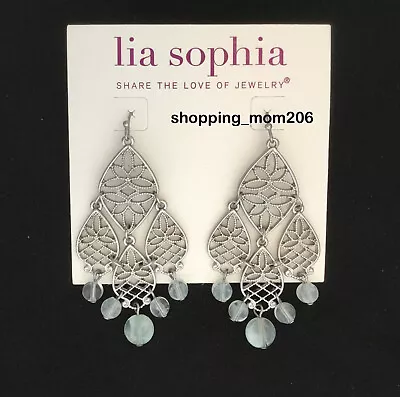 Lia Sophia  Saltwater  Matte Silver Tone W/Pale Green Beads Chandelier Earrings • $17.99