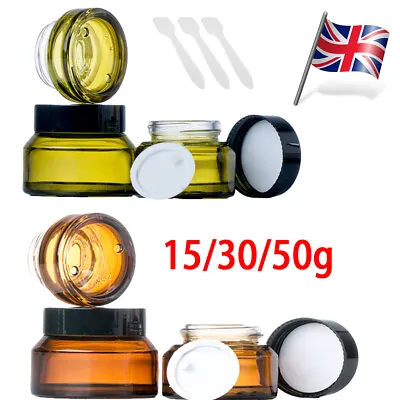 Empty Amber Green Cosmetic Jar Pot Travel Makeup Lotion Glass Container UK • £1.19