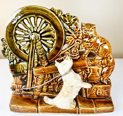 Vintage McCoy Pottery Spinning Wheel With Scotty Dog And Cat Planter • $24