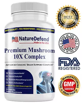 Mushroom 10x Complex Loins Mane Reishi Shiitake All Natural Quality Matters! • $11.99