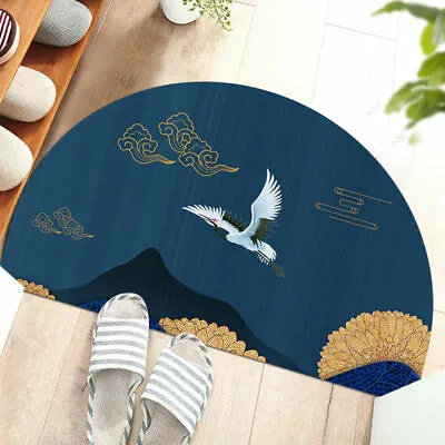 Japanese Crane Printed Semicircle Non-slip Door Entrance Mat Room Floor Mat Rug • £11.15