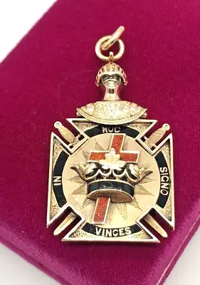 VTG 14k Yellow Gold In Hoc Signo Vinces Masonic Knights Templar Enamel Pendant • $1295