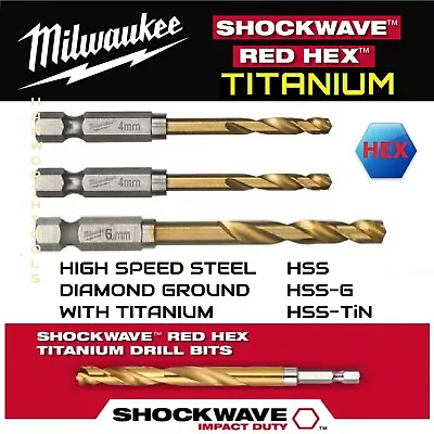 £5.43 • Buy Milwaukee Red HEX Drill Bits For Metal Shockwave Impact HSS-G Titanium Steel Hex