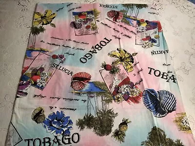 Vintage Cotton Fabric Marcus Bros Tropical Vacation Tobago St Croix French BTHY • $4.49