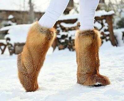 High Fox Fur Boots For Women Moutons Mukluk Winter Snow Boots Handmade LITVIN • $477.29