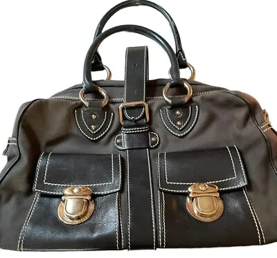 Marc Jacobs Leather Bag L Satchel Handles Pockets Buckle Zipper Dustbag Black • $150