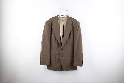 Vintage 90s Mens 40R Wool Tweed Houndstooth Elbow Patch Suit Coat Blazer Jacket • $62.95