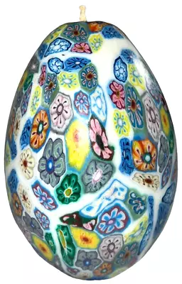 Millefiori Glow Egg Shape Artistic Candle 5.75  Colorful Geometric Unused • £20.66