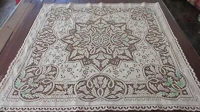 Vintage Coffee & White Scottish Thistle Lace Cotton Tablecloth  87 X 87cms • $19