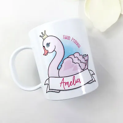 Personalised Swan Plastic Mug Children's Birthday Gift Juice Cup Any Name • £10.99