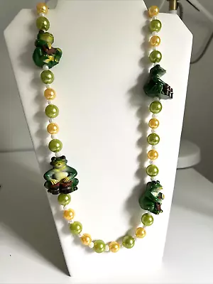 Vintage Mardi Gras Beads Necklace New Orleans Pearl Frog Musicians Jewelry Drums • $38.24