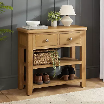Cotswold Rustic Smoked Oak 2 Drawer Hall Console Table • £249