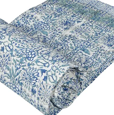 £39.99 • Buy Indian Hand Block Floral Vintage Kantha Quilt Bedspread Throw Cotton Blanket Art