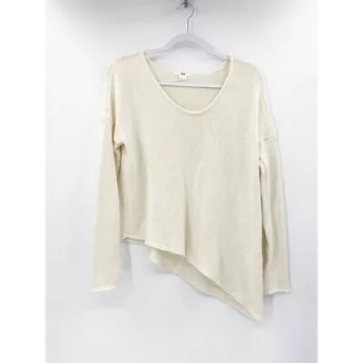 Helmut Lang Asymmetric Long Sleeve Ivory Knit Wool Blend Sweater Size Small • $25