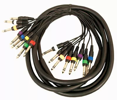 8 Way Cable Loom – 1/4  6.35mm Stereo Jacks Colour Coded  3m Lead Length • £19.95