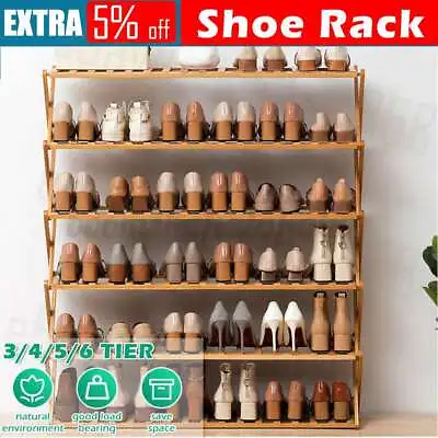 $23.49 • Buy 3-6 Tier Folding Shoe Rack Wooden Bamboo Shelf Stand Storage Organizer Cabinet