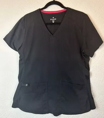 Med Couture Touch Women's L Scrubs Top V Neck Vent Sides Shirttail  Pockets Blk • $12.88