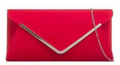 New Women Suede Envelope Clutch Bag Leather Ladies Evening Party Prom Smart • £13.58