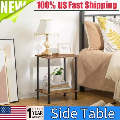 Retro Bedside Cabinet Industrial Nightstand Side Table Storage Shelves Lamp Desk • $37.99