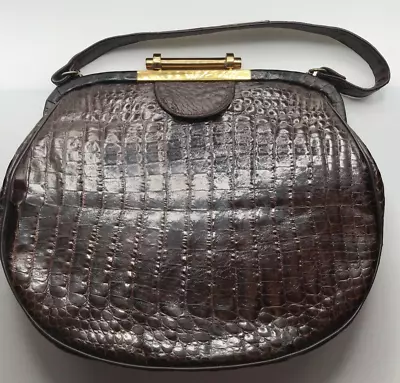 VINTAGE  MID CENTURY BROWN GENUINE ALLIGATOR Reptile BY VASSAR POCKETBOOK PURSE • $150