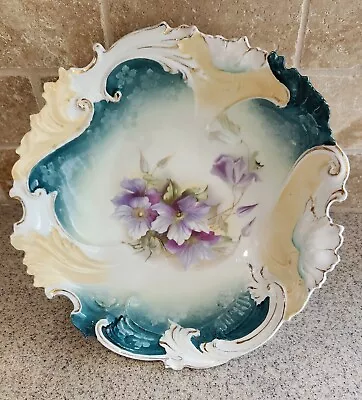 Antique RS Prussia Porcelain Bowl - Hand Painted- Floral Design- Teal And Purple • $44.99