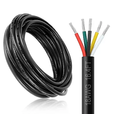 18 Gauge 5 Conductor Electrical Wire 16.4FT 18AWG Black PVC Stranded Tinned Cop • $24.15