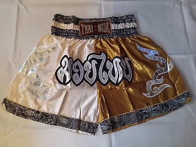 Muay Thai  Shorts  Mens  Size 2XL / Two-Tone   Cream & Gold   Paisley   Thai ... • $25.50