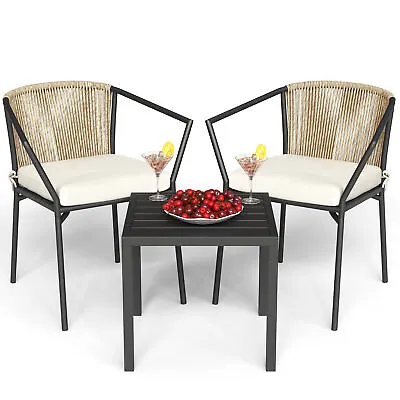 3 Pieces Outdoor Patio Wicker Bistro Rattan Furniture 2 Stack Chair Coffee Table • $133.49