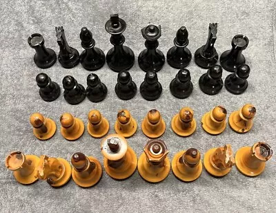 Vintage Large Wood Chess Set Weighted 5 1/2  Tall King Felt Bottom  (See Photos) • $42