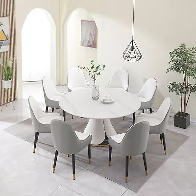 Modern Sinntered Stone Extendable Dining Table Drop Leaf +8 Gray PU Chairs Set • $3045.99