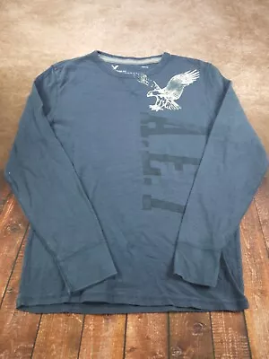 $15.99 • Buy American Eagle Shirt Men's Large Waffle Knit Thermal Blue Graphic Tee
