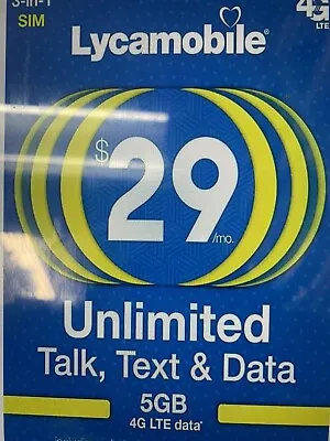 Lycamobile $29 Plan Included Talk & Text To US And 85+ Countries UNLIMITED. • $15.99