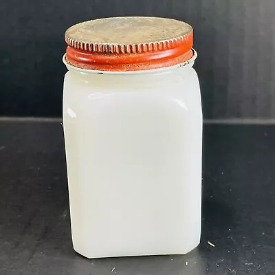 Vintage Milk Glass Spice Jar Red Aluminum Lid 3 1/2” USA Made White • $10.95
