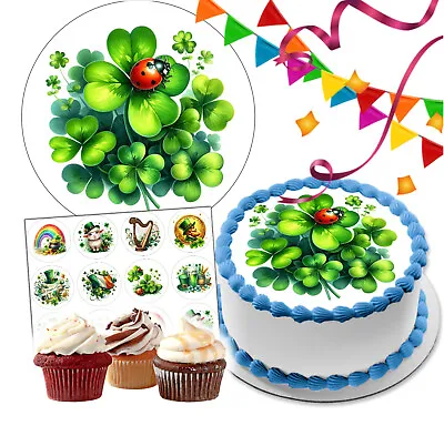 St Patrick's Cake Picture Muffin Party Decorative Gift Cloverleaf Ladybug Luck • £7.68