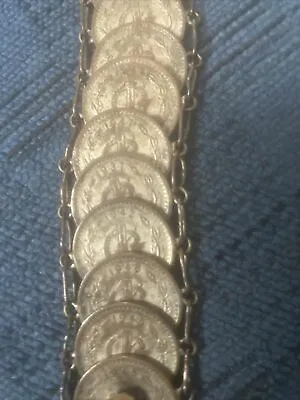 Vintage Silverplate Mexican Old Coins Souvenir Bracelet Estados Unidos Mexicano • $35