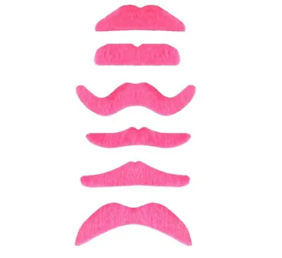 Pink - Pack Of 6 Stick On Fake Moustaches Self Adhesive Photo Booth Fancy Dress • £2.45