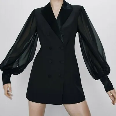 $52.70 • Buy Zara Women's Black Combination Sleeve Blazer Mini Dress Size L