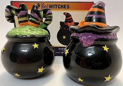 VTG Cracker Barrel Best Witches Salt & Pepper Shakers Ceramic Halloween Cauldron • $14.99