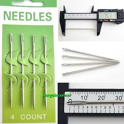 Jumbo Needle Extra Large Big Eye Mattress Needles Doll Craft Making Sewing 4 Pcs • £4.92