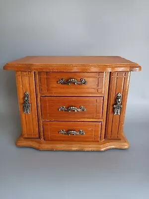 £35 • Buy Vintage Wooden Musical Jewellery Box Wardrobe 2 Drawer Organiser Glass 19cm Tall