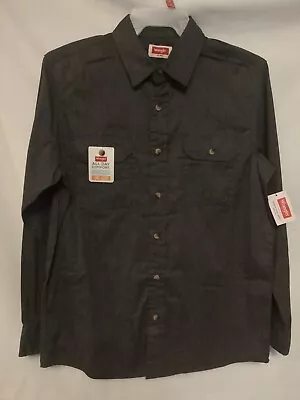 Wrangler Mens Medium M  Button Up Long Sleeve Shirt Dark Gray All Day Comfort • $24.99