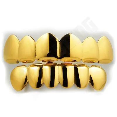 18K Gold IP Plated STAINLESS STEEL GRILLZ Top & Bottom Mouth Teeth Hip Hop Grill • $14.99