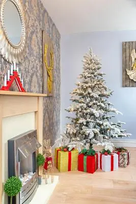 £154.99 • Buy Christmas Tree Pre Lit Flocked Snow Covered Luxury Hinged Xmas Home Decor 7FT
