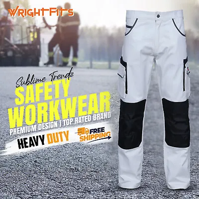 Painters Decorators White Work Trousers With Cargo & Knee Pad Pockets Pants Mens • £21.99