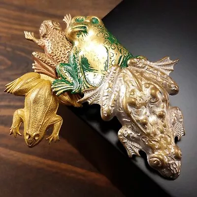 Vintage Jewelry Frog Brooch Pin Layered Folk Art Handmade Estate • $15.99