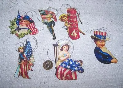 6~Vintage~4th Of July~Patriotic~Glitter~Fussy Cut~Linen Cardstock~Gift~Hang~Tags • $13.25