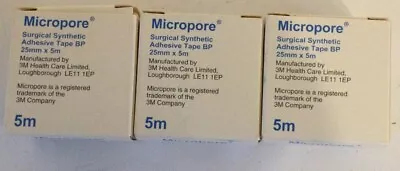 Micropore Surgical Synthetic Hypoallergenic Adhesive Tape 2.5cm X 5m X 3 • £5.99