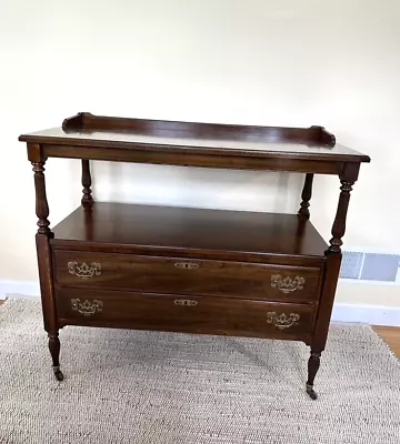 Vintage Ethan Allen Georgian Court Server Sideboard Buffet W Brass Feet & Wheels • $849